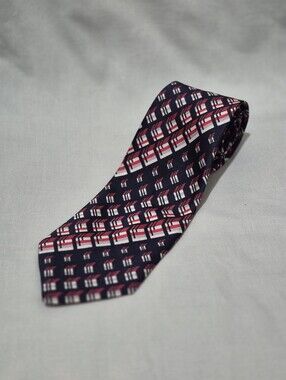 Navy Geometric Men's Dress Tie with Red & White Accents